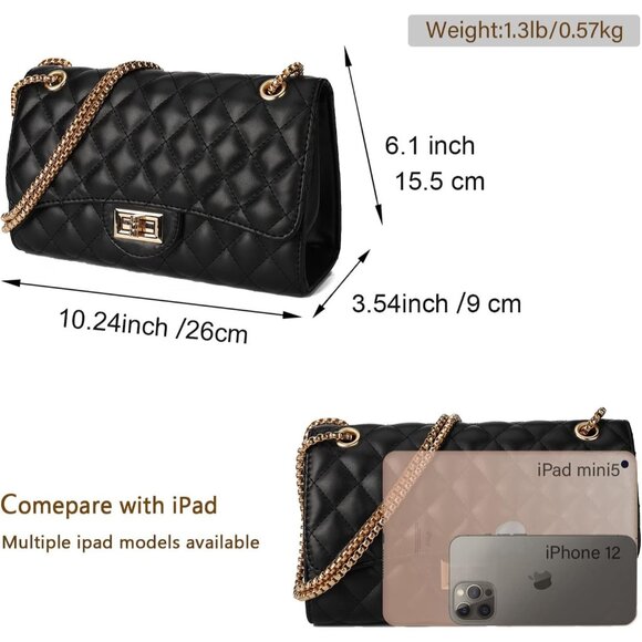 Women Black And Gold Imported Trendy Quilted Crossbody Shoulder Chain Bag - Picture 7 of 7